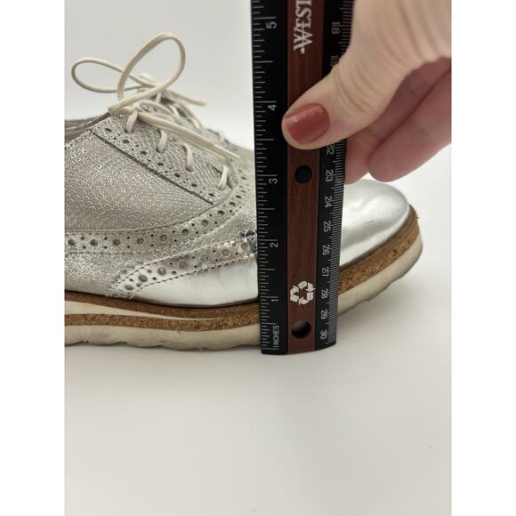 Mephisto Wing Tip Oxfords Wedge Platform Silver Leather Size 8.5 Air Relax - Picture 8 of 16